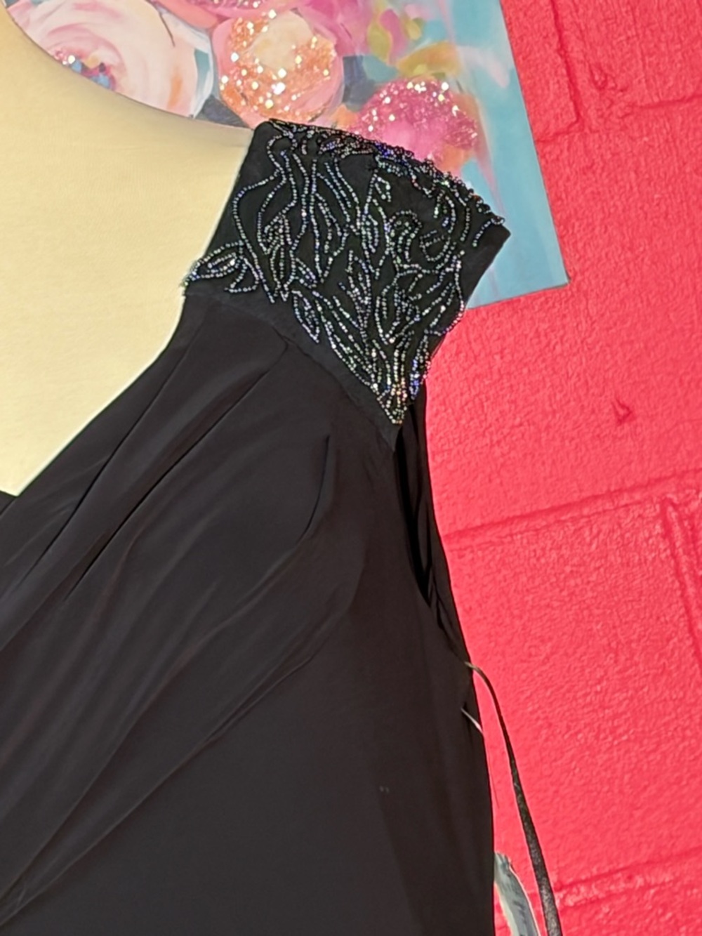 Lauren Ralph Lauren Black Beaded Shoulder Maxi Gown Size 14 Formal Dress - Picture 3 of 11